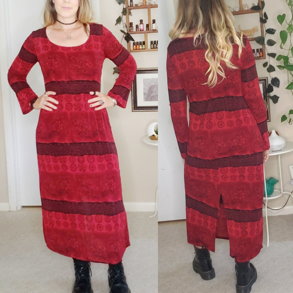 SOLD Vintage 90s Witchy Red Bell Sleeve Maxi Dress